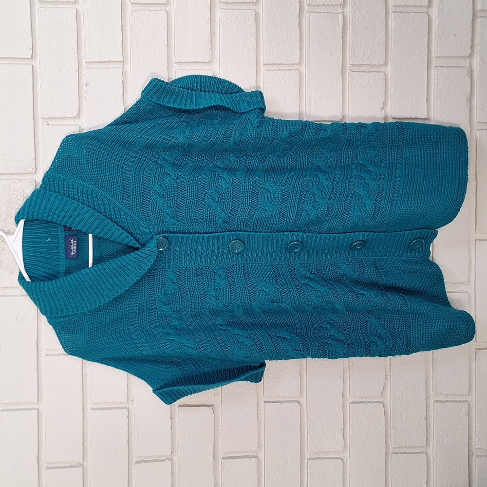 Dark Teal Short Sleeve Button-Up Sweater Cardigan. Size 1X NWOT